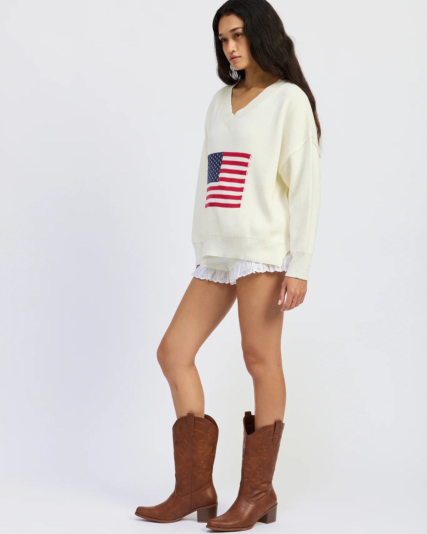 Jacquie The Label Coco V-Neck Flag Sweater