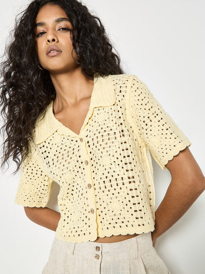 Apricot Crochet Coconut Button Top