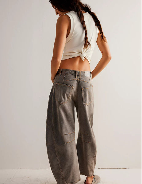 Free People Good Luck Mid-Rise Barrel in Archive Gret
