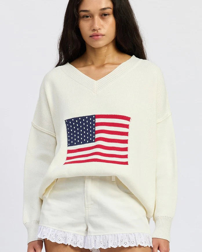 Jacquie The Label Coco V-Neck Flag Sweater