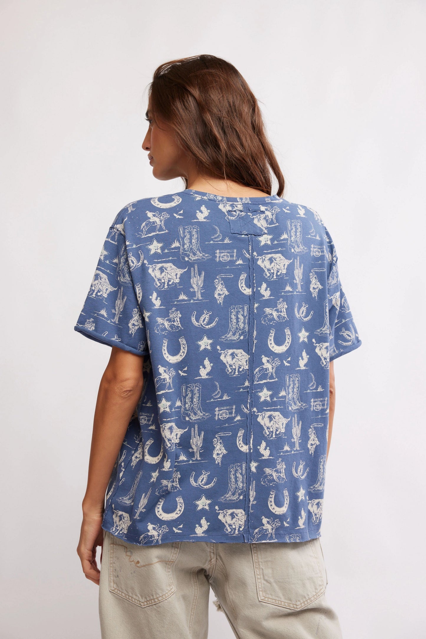 Free People Navy Painted Floral Tee