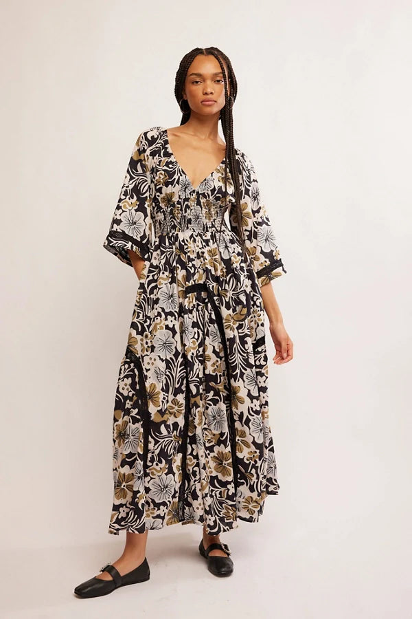 Free People Black Combo Printed Dixie Maxi Dress