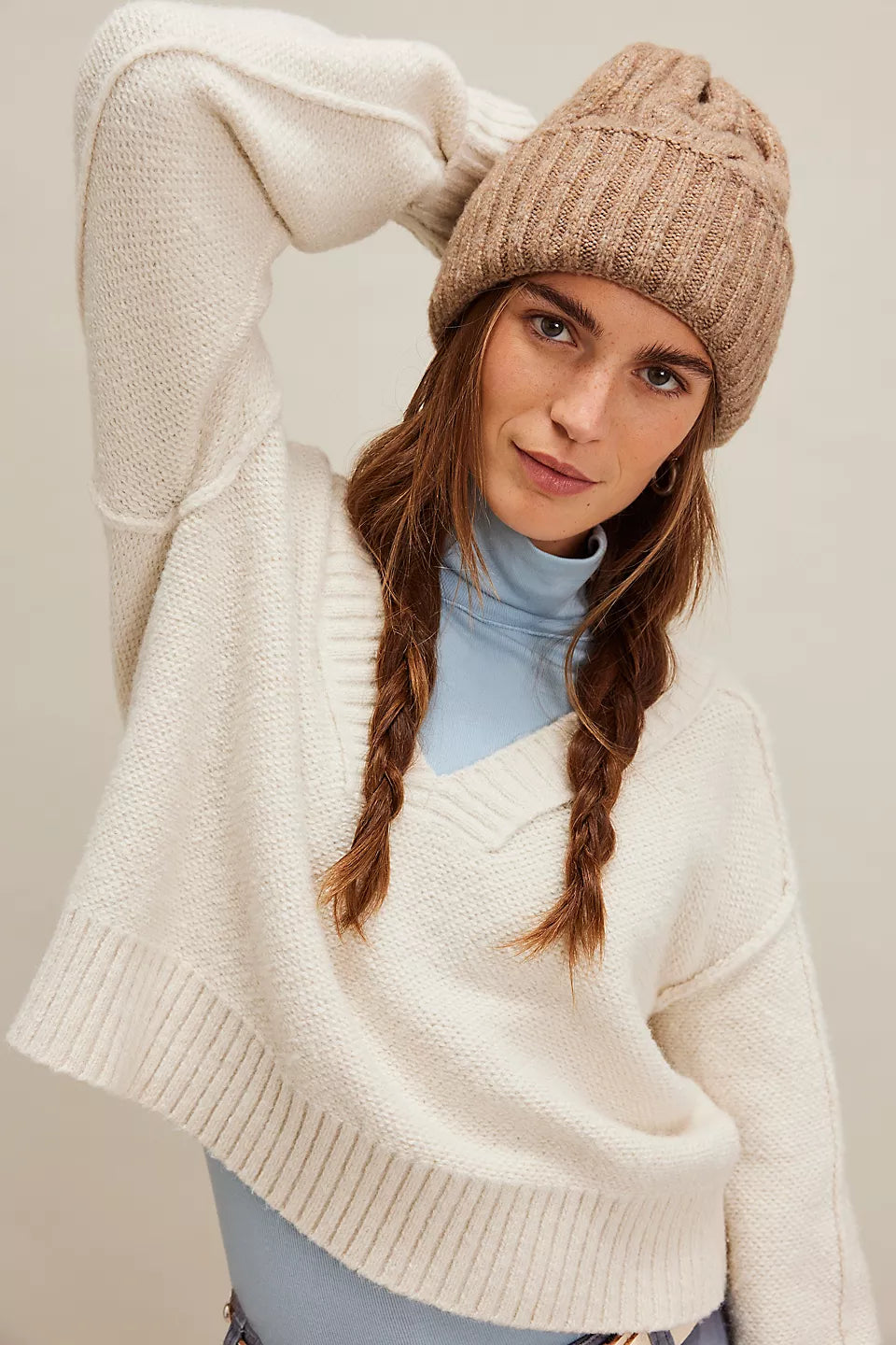 Free People Oatmeal Coastline Beanie