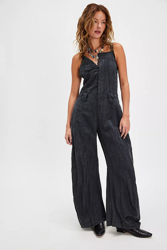 Free People Black Sylvia Barrel One Piece