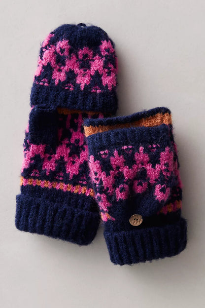 Free People Navy First Frost Fairisle Mittens