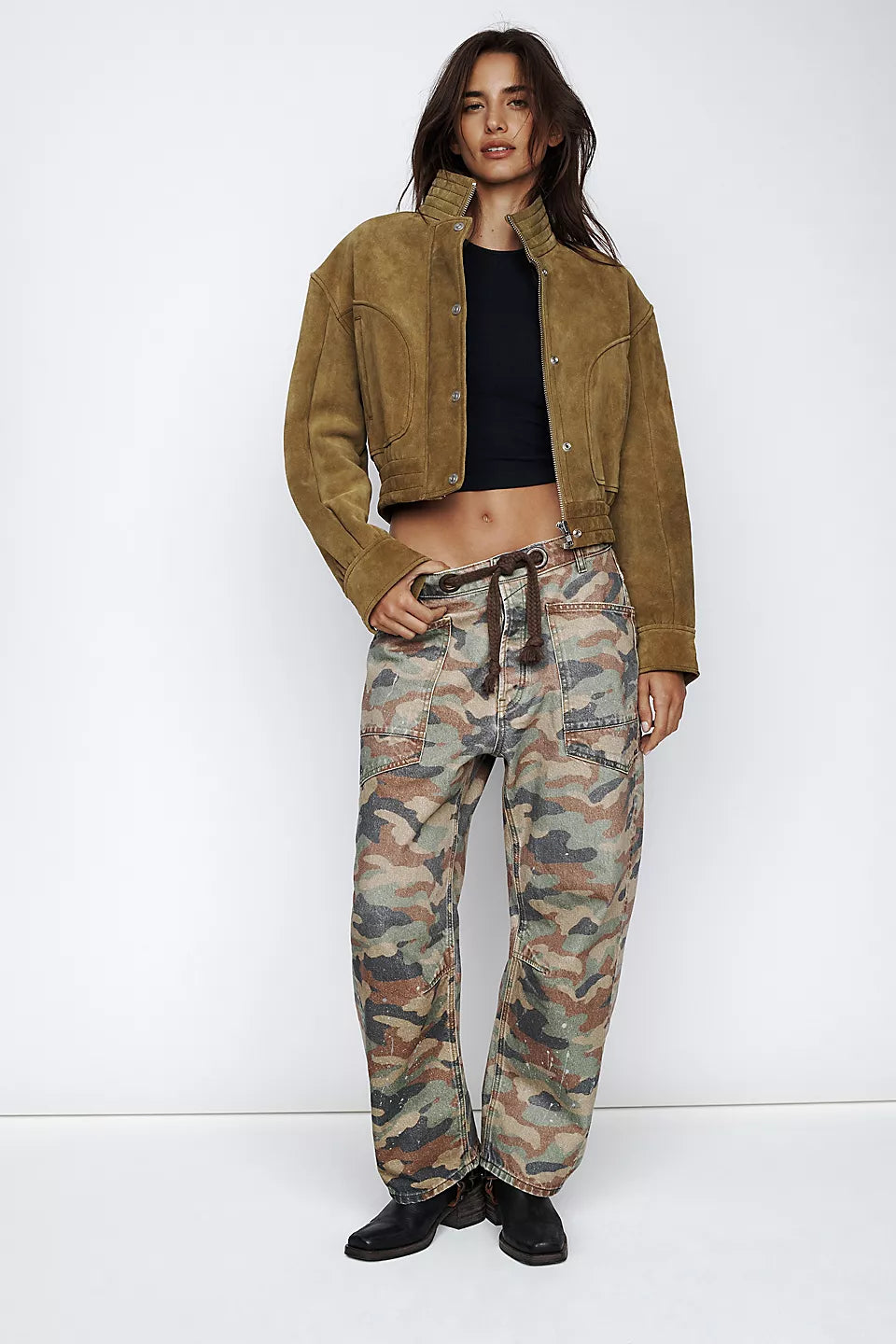 Free People Green Camo Moxie Jeans