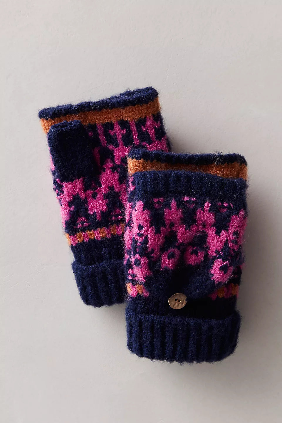 Free People Navy First Frost Fairisle Mittens